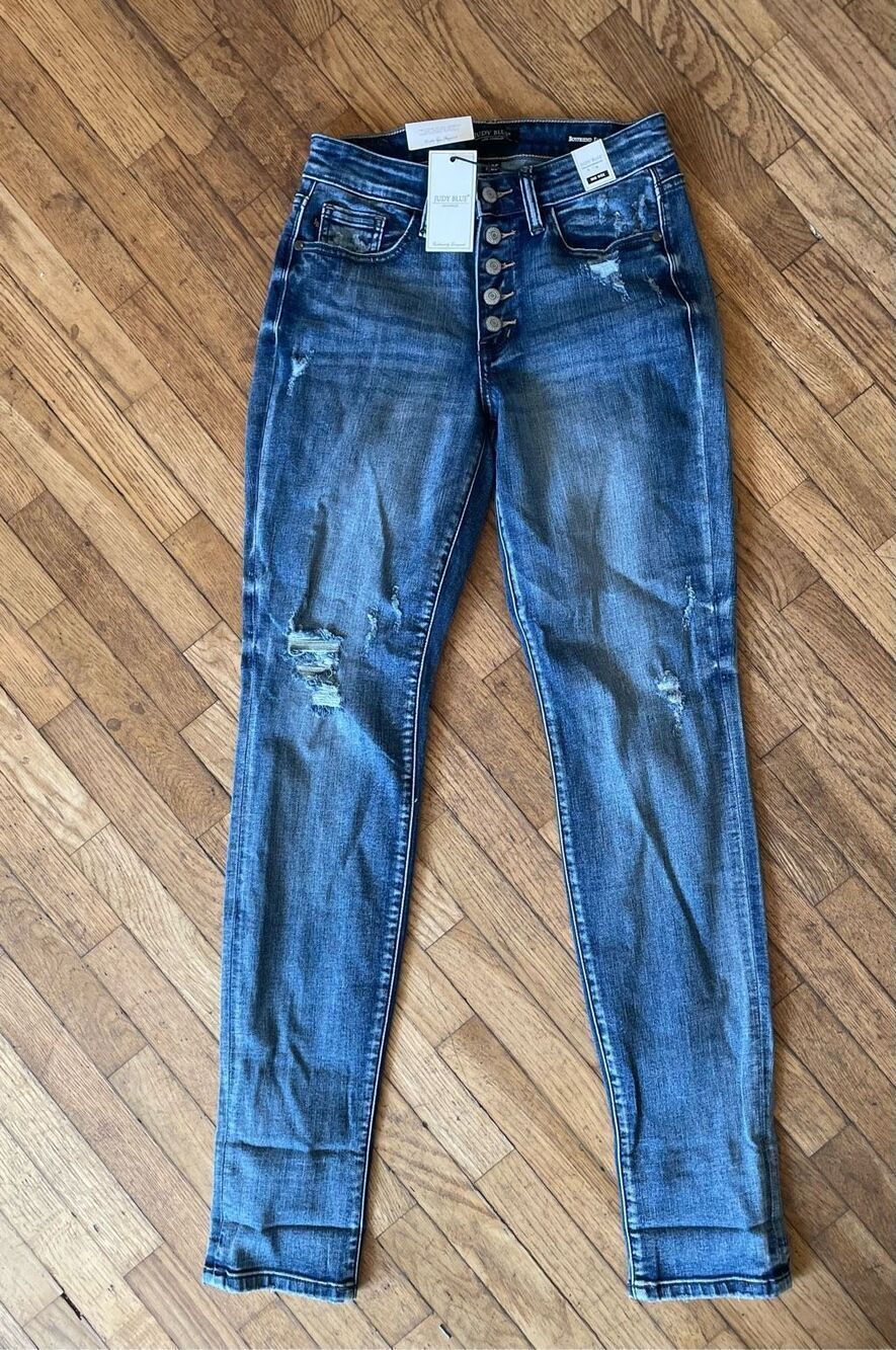 Judy Blue 1/25 High Waist Multi Button Boyfriend Fit Jeans New